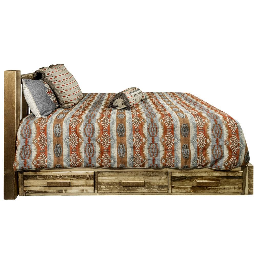 Early American Pine King Platform Bed with Storage Drawers