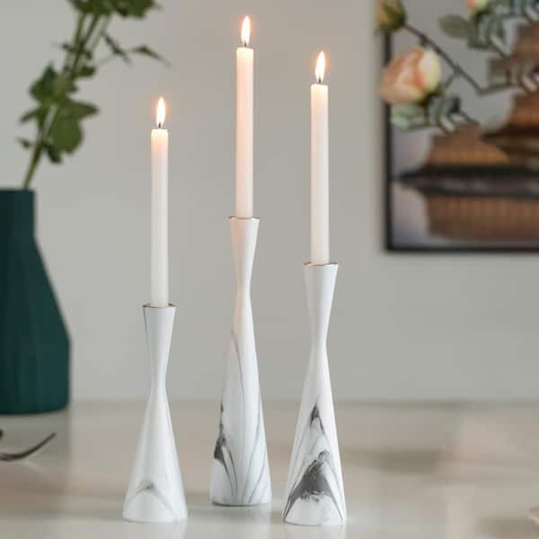 FABULAXE Marble Resin Candle Holders - Set of 3 Taper Candlesticks for Home  Decor, Table Centerpieces, Interior Accents, White QI004063.WT.3 - The Home  Depot