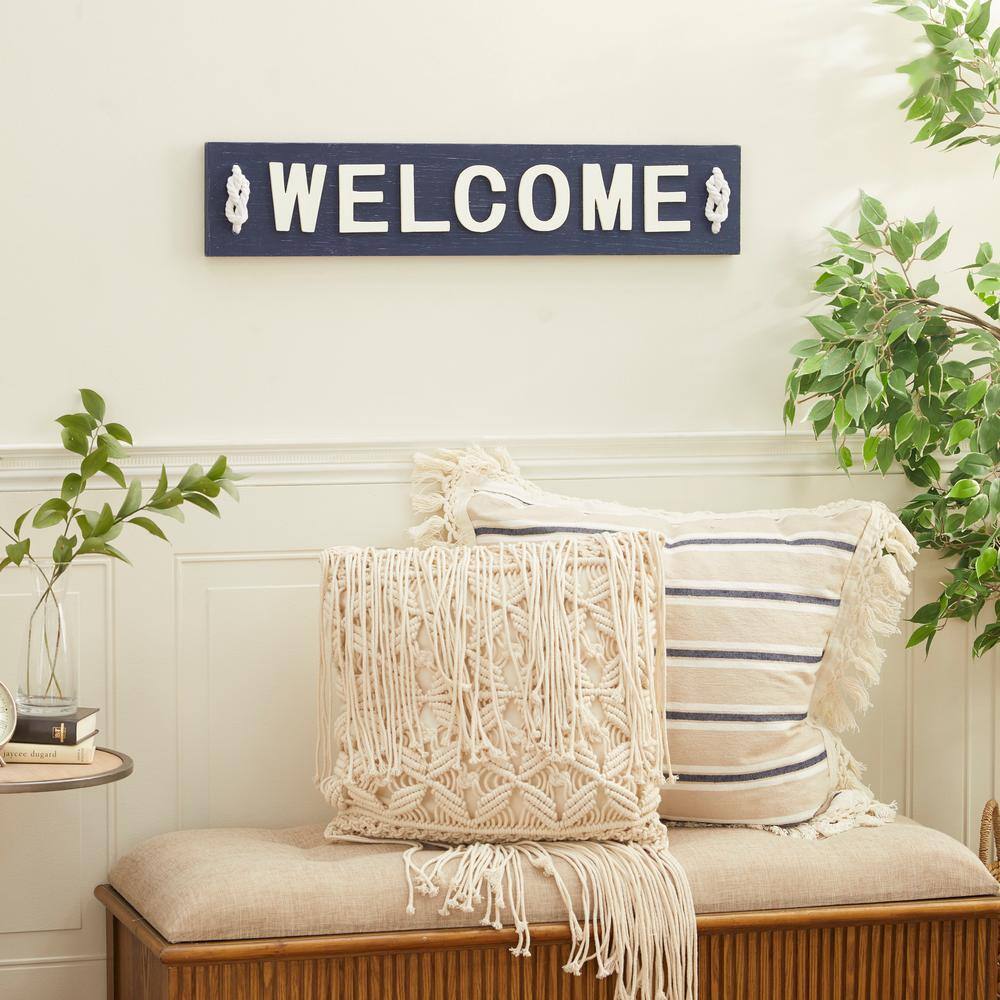 Blue and White Wood Rustic Welcome Wall Sign