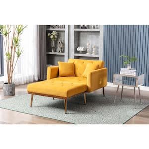 40 in. Wide Yellow 2-Seat Square Arm Velvet Mid-Century Modern Straight Sofa