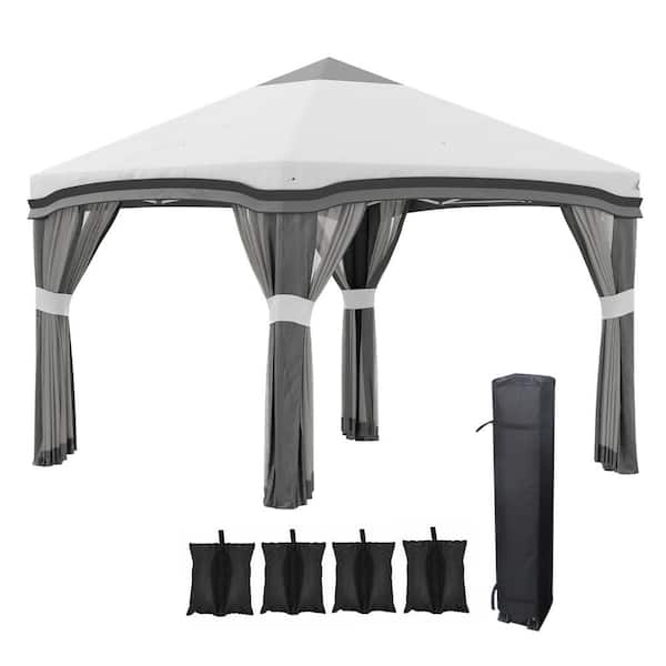 Siavonce 10 ft. x 10  ft.  ft. Pop Up Canopy Tent with Netting, Instant Tents with Wheeled Carry Bag and 4 Sand Bags, Gray
