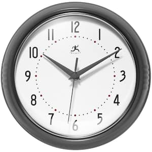 Retro Round Oyster Grey Aluminum Wall Clock, 9.5 in.