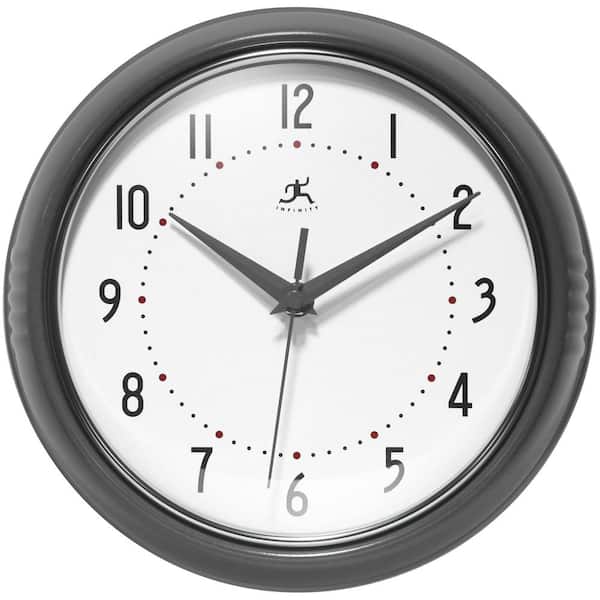 Retro Round Oyster Grey Aluminum Wall Clock, 9.5 in.
