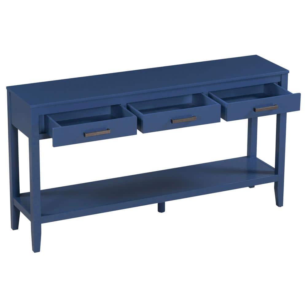 59.1 in. W Navy Blue Rectangle MDF Console Table with 3 Drawers, Bottom Shelf price history on PriceWatchPro