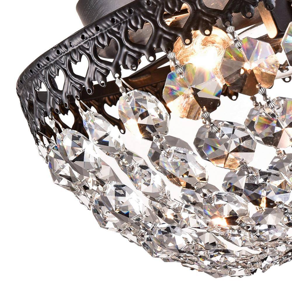 Antique Bronze and Crystal Flush Mount Chandelier
