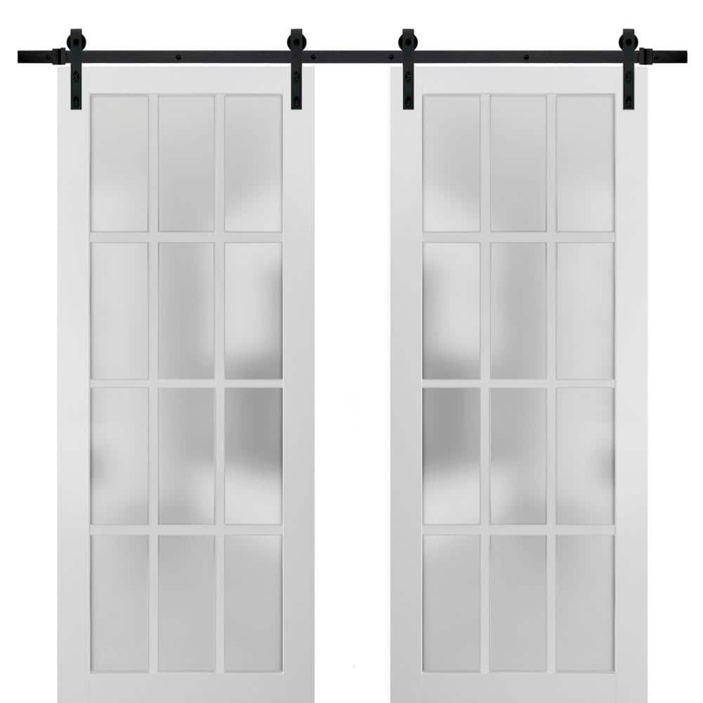 Assemble Required 24 in. x 84 in. 2-Panel Frosted Glass White Solid Wood Sliding Barn Door with Hardware Kit price history on PriceWatchPro
