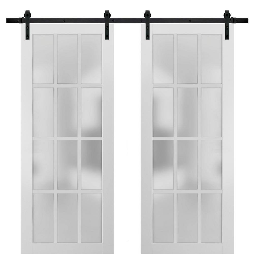 Assemble Required 28 in. x 80 in. 2-Panel Frosted Glass White Solid Wood Sliding Barn Door with Hardware Kit price history on PriceWatchPro