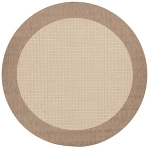 Recife Checkered Field Natural-Cocoa 8 ft. x 8 ft. Round Indoor/Outdoor Area Rug
