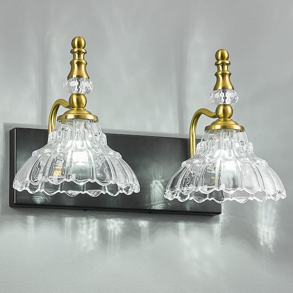 ZHLWIN Home Lighting 15.75 in. 2-Light Black Gold Vintage Bathroom