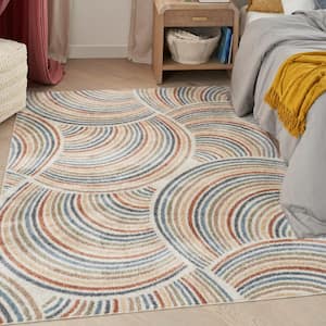 Astra Machine Washable Ivory/Multi 7 ft. x 9 ft. All-Over Design Contemporary Area Rug