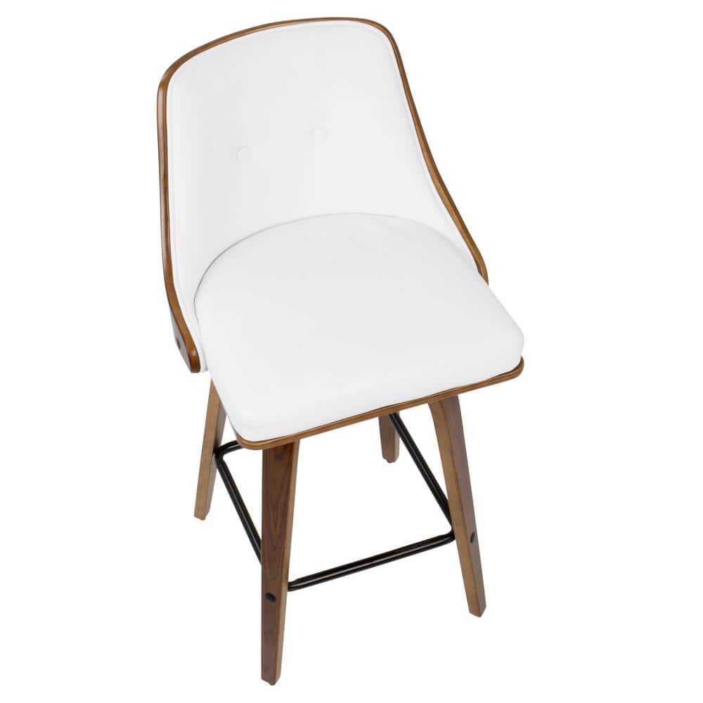 Mid-Century Modern White Swivel Counter Stool with Wooden Back
