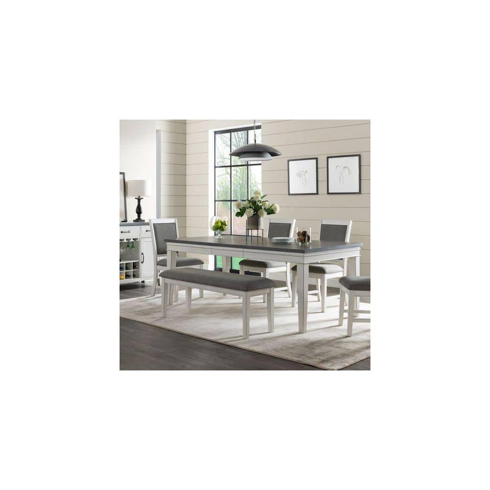 Antique White and Grey Linen Dining Bench