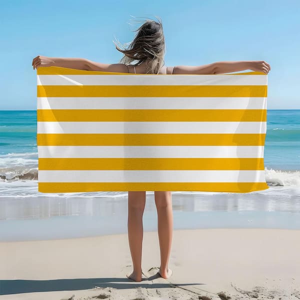 JML Santorini Yellow Microfiber Cabana Stripe Beach Towel 30 in. x 60 in.