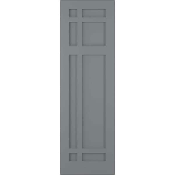 Ekena Millwork 15 in. x 34 in. Flat Panel True Fit PVC San Juan Capistrano Mission Style Fixed Mount Shutters Pair in Ocean Swell