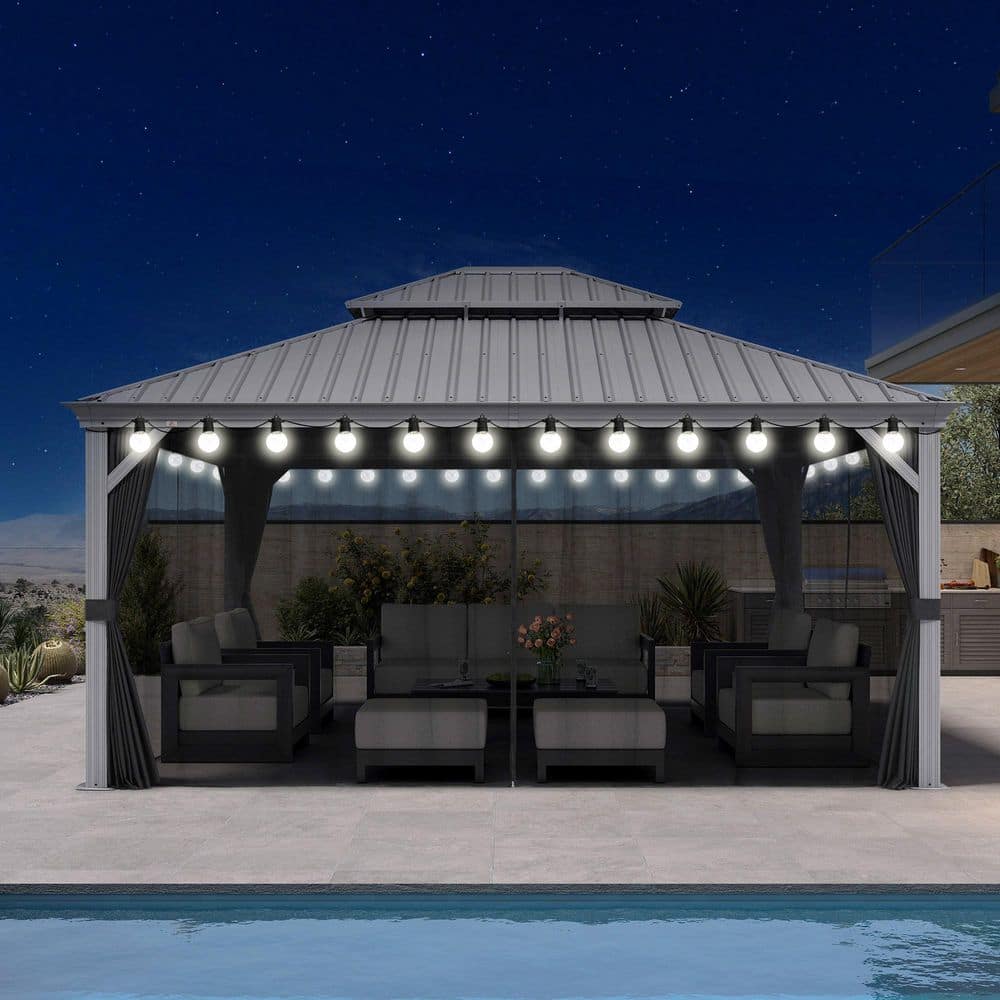 PURPLE LEAF 13 ft.x 15 ft.Light Gray Luxury Patio Outdoor Gazebo