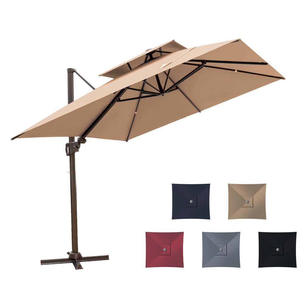 Pellebant 10 ft. Double Top Aluminum Cantilever Tilt Patio Umbrella in Tan PBPU027TAN The
