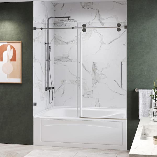 KWRAD 60 in. W x 66 in. H Single Sliding Frameless Tub Door in Chrome with 3/8 in. Clear Glass