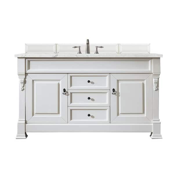 James Martin Vanities Brookfield 60 in. W x 23.5 in. D x 34.3 in. H Single Bathroom Vanity in Bright White with Quartz Top in Jasmine Pearl