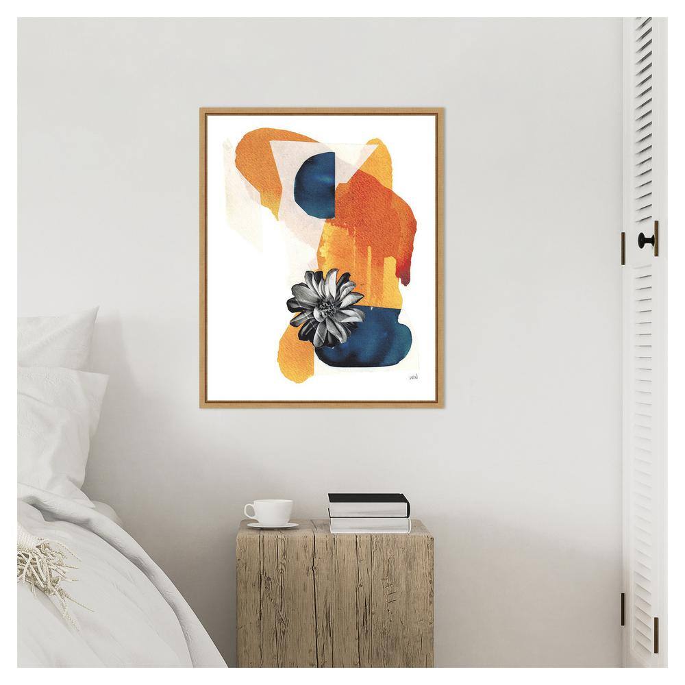 Yakamoz I Abstract Orange and Blue Canvas Print with Maple Frame