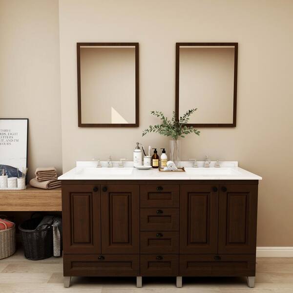 Bathroom double sink vanity. W: 60, H: 34, D: 21