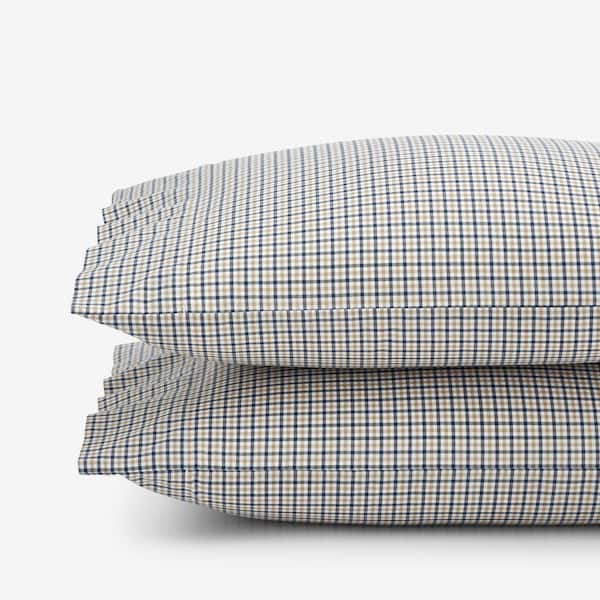 Company Cotton Mini Check Yarn-Dyed White Multi Cotton Percale Standard Pillowcase (Set of 2)