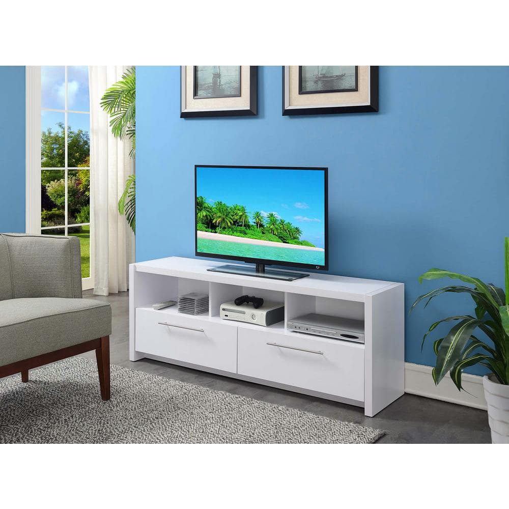 Newport Marbella 60" Luxe White TV Stand with Concealed Storage