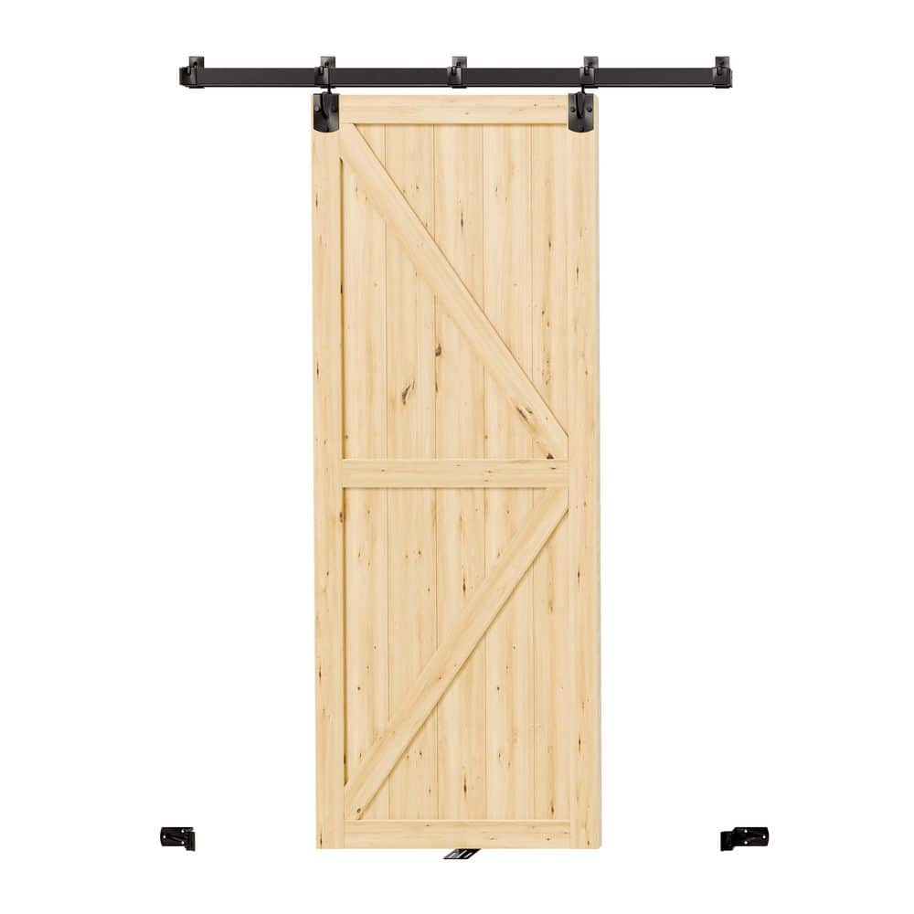 32 in. x 84 in. K-Shaped, Solid Pine Wood, Light Brown Primed Exterior Sliding Barn Door with Hardware Kit price history on PriceWatchPro