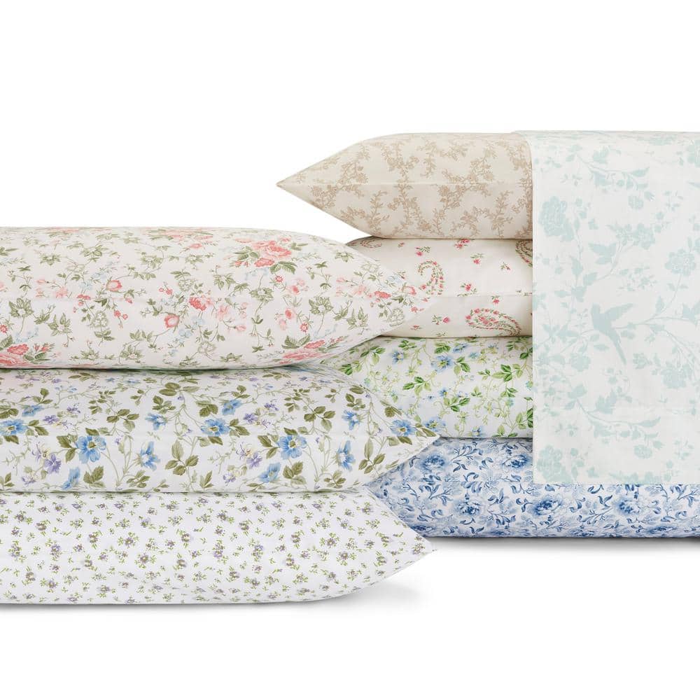 King Blue Floral Cotton Sateen Sheet Set