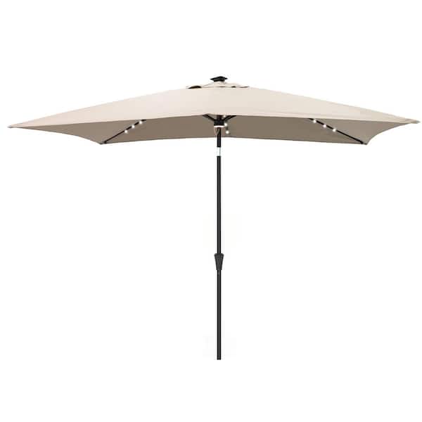 C-Hopetree 6-1/2 ft. x 10 ft. Rectangle Aluminum Market Solar Tilt Patio Umbrella with LED Lights in Taupe Solution Dyed Polyester