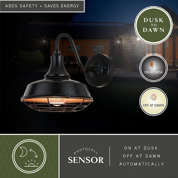 Dorado 1-Light Dusk to Dawn Bronze Industrial Outdoor Wall Barn Lantern with Metal Cage Cover