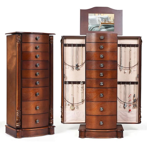 Costway Wood Jewelry Cabinet Armoire Box Storage Chest Stand Organizer Christmas Gift Walnut