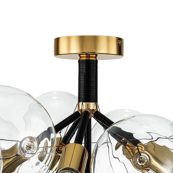 Y'INSP 24.8 in. 6-Light Black Modern Semi-Flush Mount With Clear