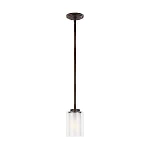 Elmwood Park 4.375 in. 1-Light Bronze Modern Transitional Hanging Mini Pendant with Satin Etched Glass Shade