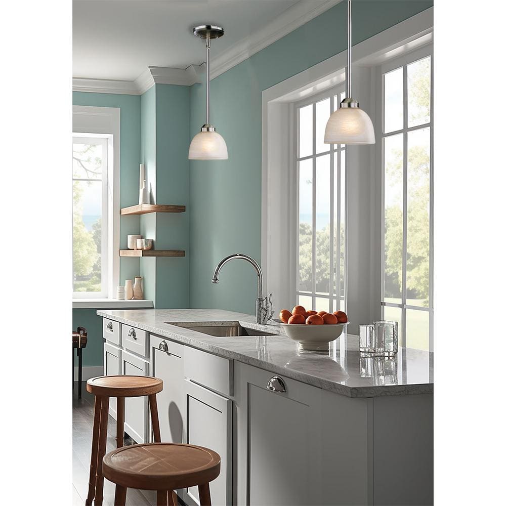 Brushed Nickel Mini Pendant with Etched Marble Glass Shade