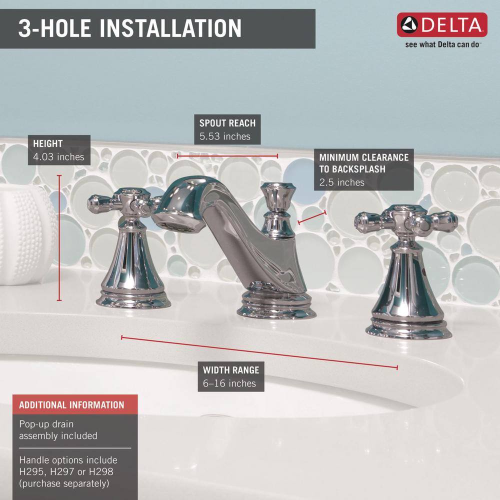 Cassidy Chrome Widespread Bathroom Faucet with Brass Drain Assembly