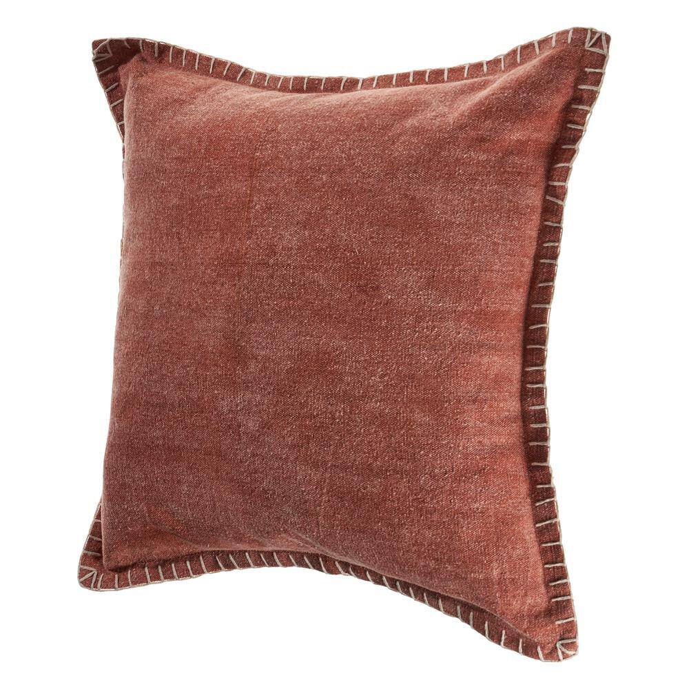 Clay Brown Embroidered Edges 24" Square Throw Pillow