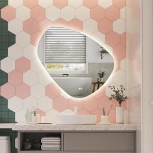LUCE 32 in. W x 30 in. H Novelty/Specialty Waterdrop Shape Frameless LED Wall Bathroom Vanity Mirror in Silver