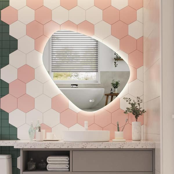 WELLFOR LUCE 32 in. W x 30 in. H Novelty/Specialty Waterdrop Shape Frameless LED Wall Bathroom Vanity Mirror in Silver