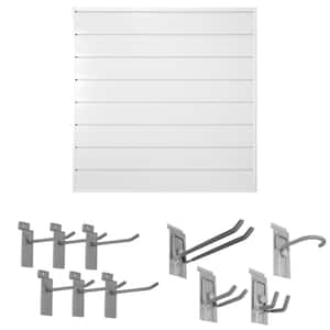 48 in. H x 48 in. W Starter Bundle PVC Slatwall Panel Set with Locking Hook Kit in White (10-Piece)
