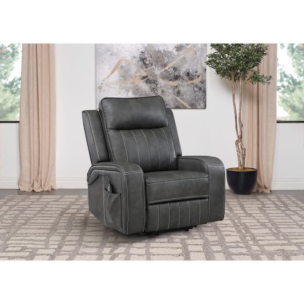 Coaster Foley Grey Faux Leather Recliner with Power Lift