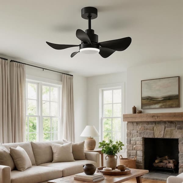 28 in. Smart Indoor Black Low Profile Ceiling Fan with LED Light