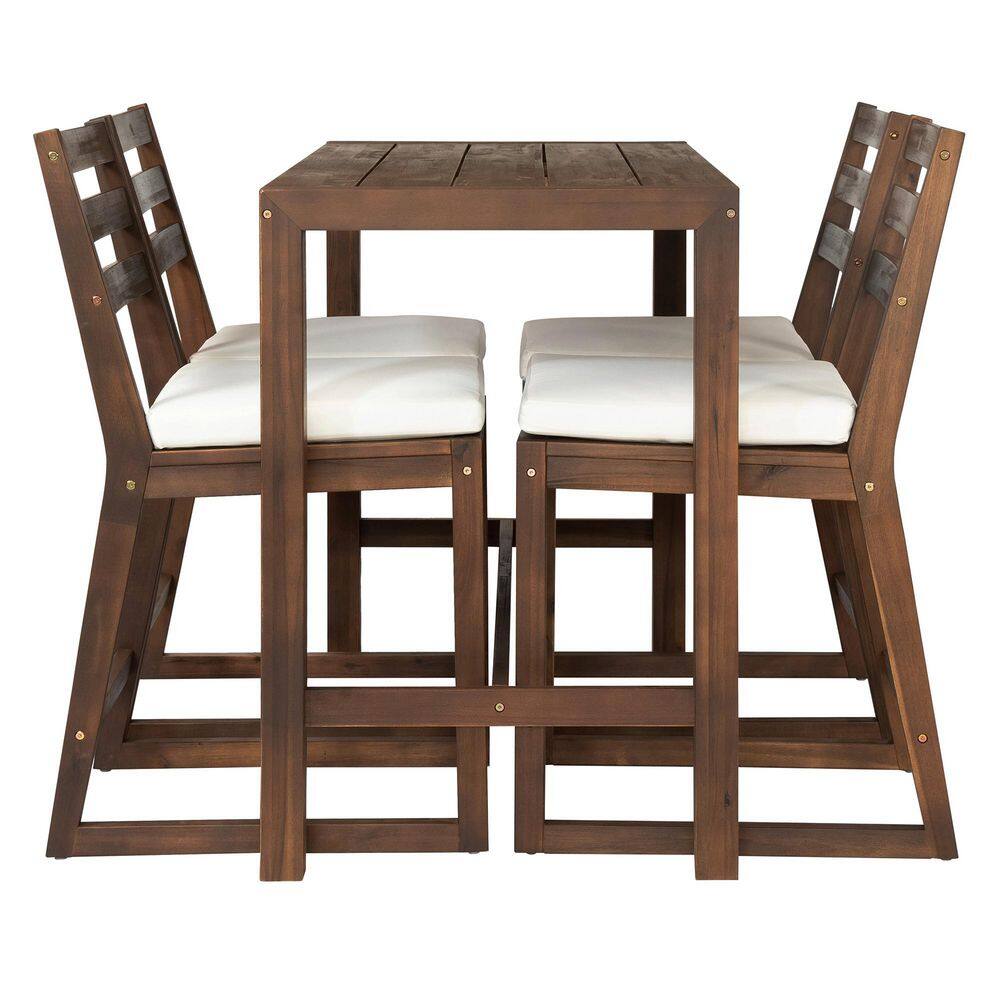 Brown 5-Piece Acacia Wood Outdoor Dining Set with Beige Cushion for Backyard, Poolside, Balcony price history on PriceWatchPro