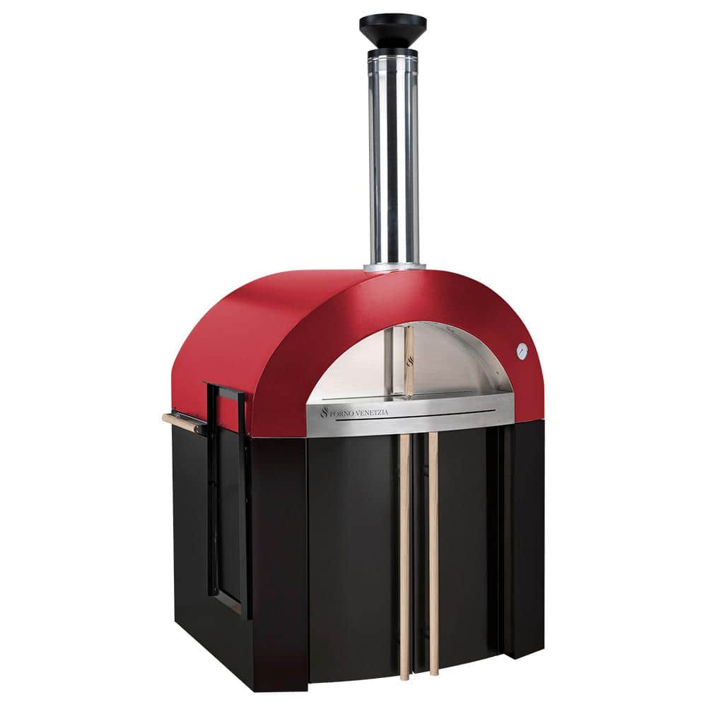 FORNO VENETZIA Bellagio 32 in. x 36 in. 300-Wood Burning Oven with Cabinet in Red, UV Powder Coated Paint Red and Black