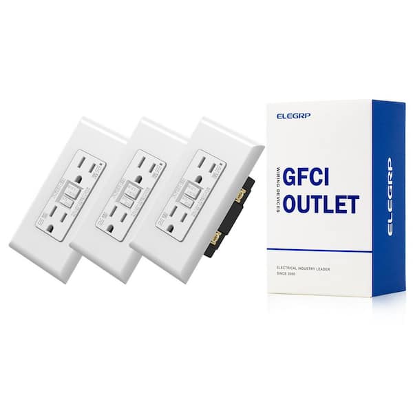 GFCI Outlet Self-Test, 15 Amp 125V Weather Resistant Duplex wall outlet, Wall Plate included, UL Listed, Matte White 3PC