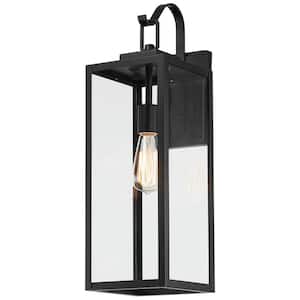22.5 in. H 1-Light Black Outdoor Light for Wall Porch Lights Lantern Sconce With Clear Glass Shade (No Buld Included)