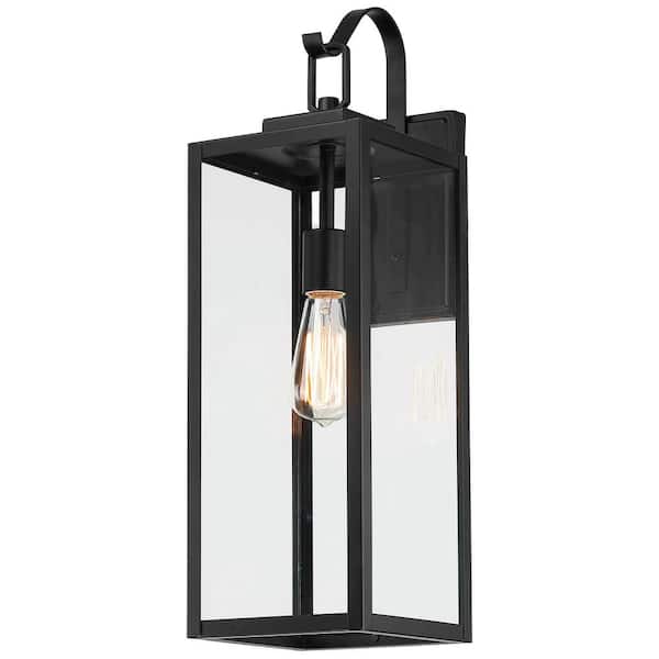 Pia Ricco 22.5 in. H 1-Light Black Outdoor Light for Wall Porch Lights Lantern Sconce With Clear Glass Shade (No Buld Included)