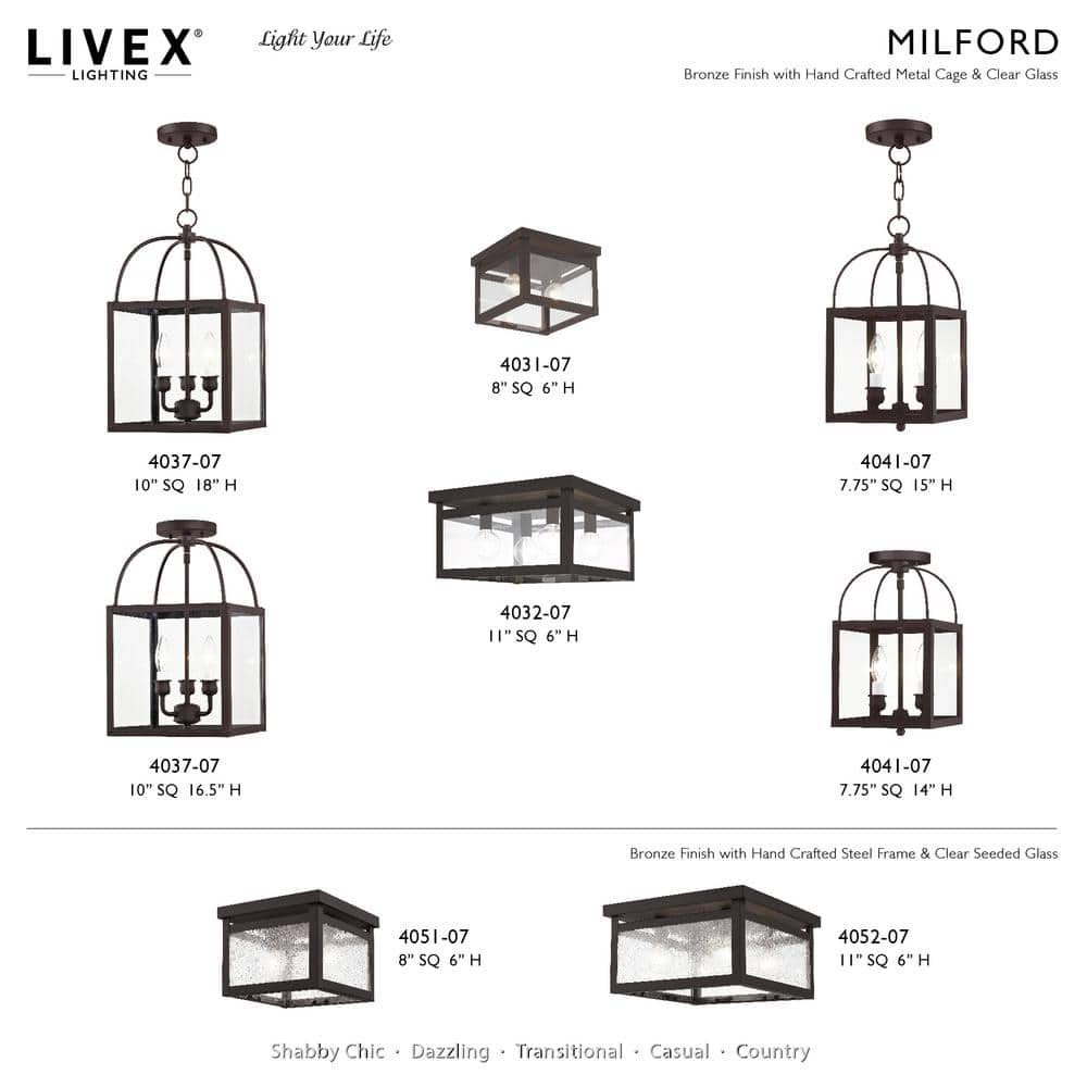 Milford Bronze and Glass 4-Light Ceiling Mount
