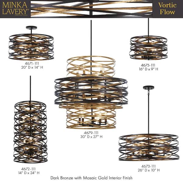 Minka Lavery Vortic Flow 3-Light Dark Bronze with Mosaic Gold