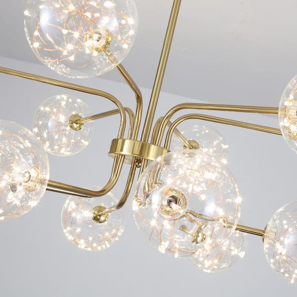 【美品通電確認済み】ZEKOO glass chandelier シャンデリエ OUKANING 39.3 in. 12-Light Integrated LED Gold Modern