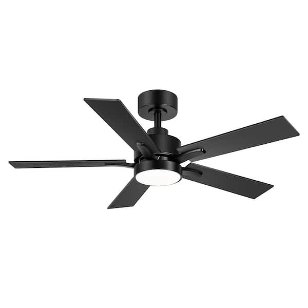 Tyrone 42 in. Integrated LED Standard Black Ceiling Fan with Light, Downrod, 5 Black/Brown Blades and Remote Included